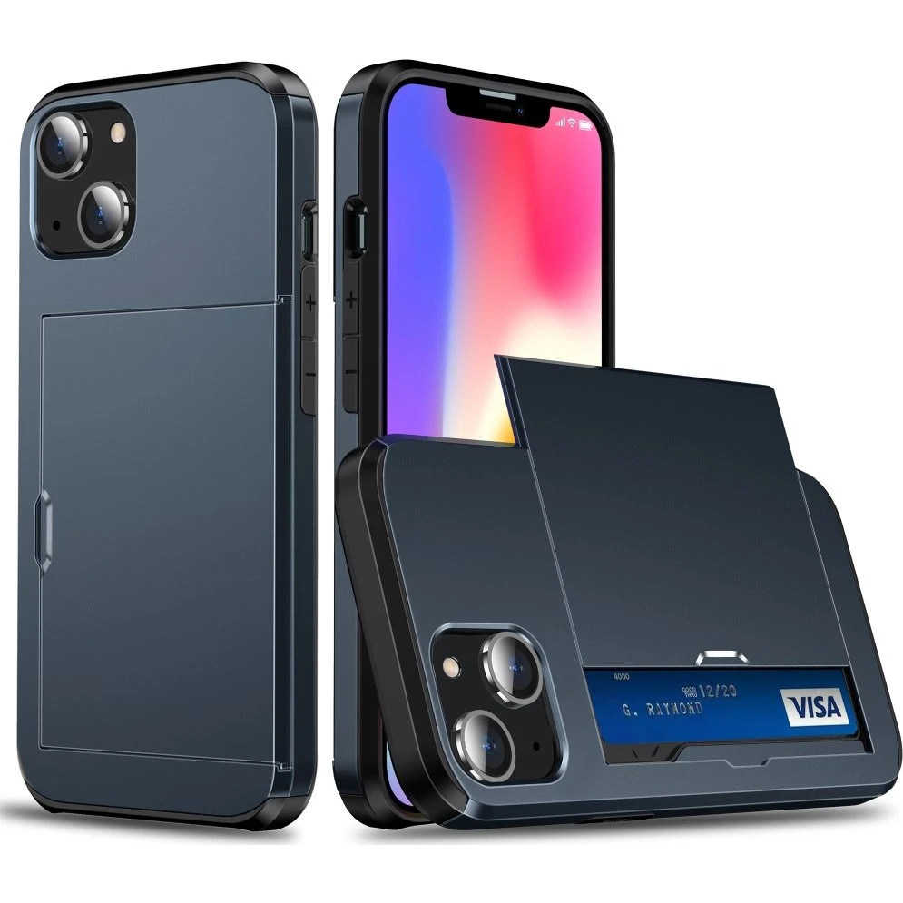 SKALO iPhone 15 Plus Armor Cover med kortholder - Blå
