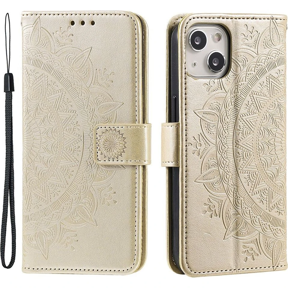 SKALO iPhone 15 Mandala Flip Cover - Guld