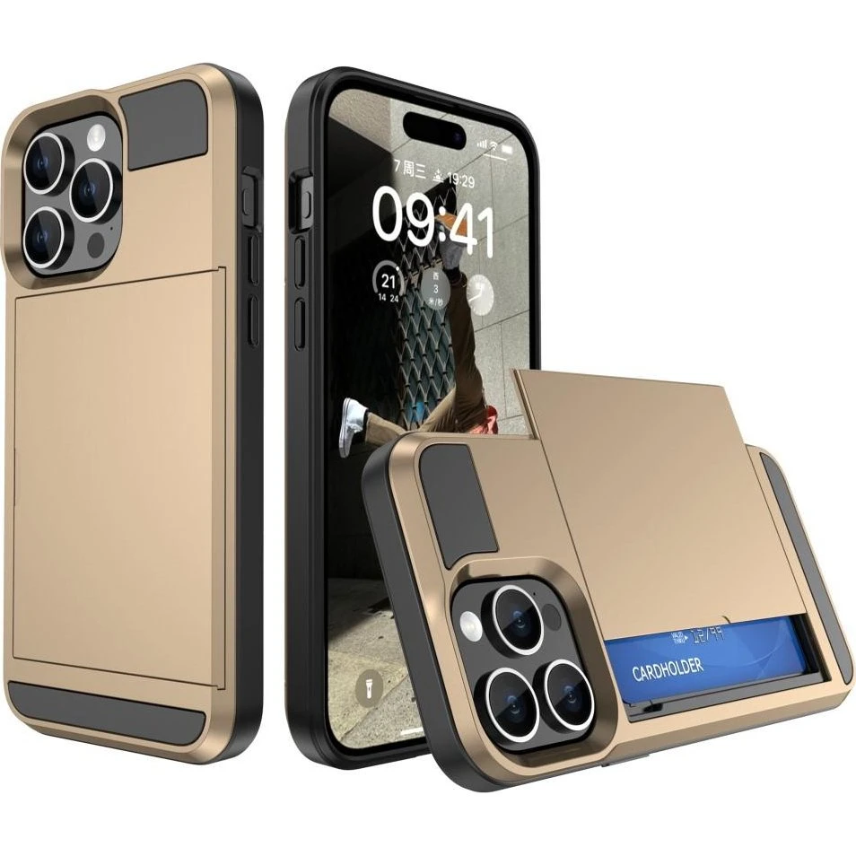 SKALO iPhone 15 Armor Cover med kortholder - Guld