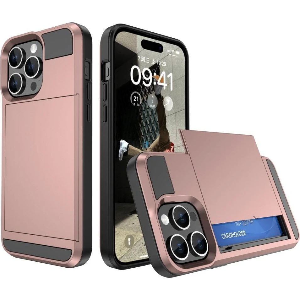 SKALO iPhone 15 Armor Cover med kortholder - Rosa guld