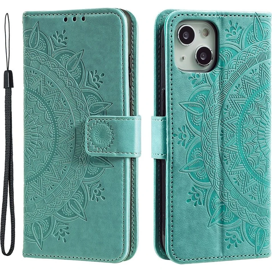SKALO iPhone 15 Mandala Flip Cover - Turkis