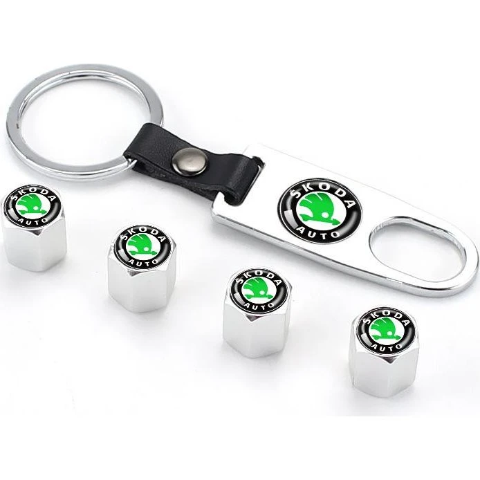 Skoda-logo ventilhætter med nøglering (4 stk.)
