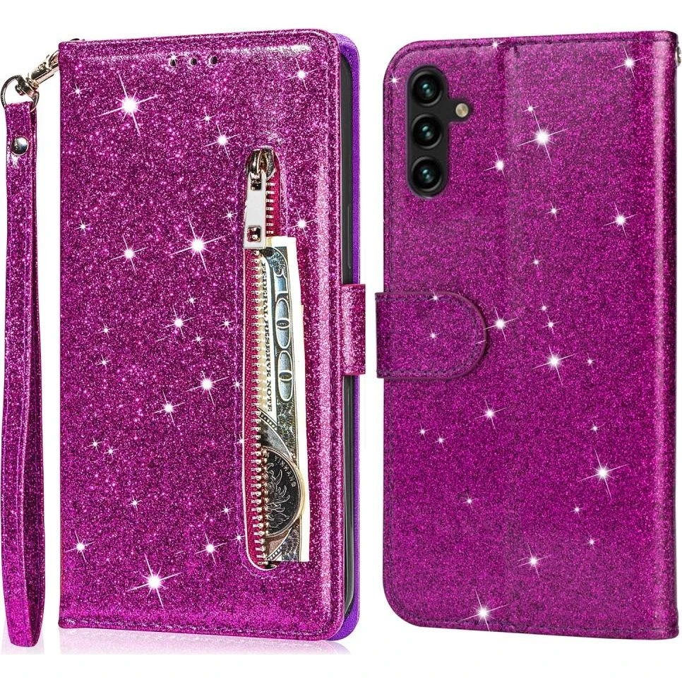 Samsung Galaxy A56 5G Glittercover med lynlåslomme - Purple