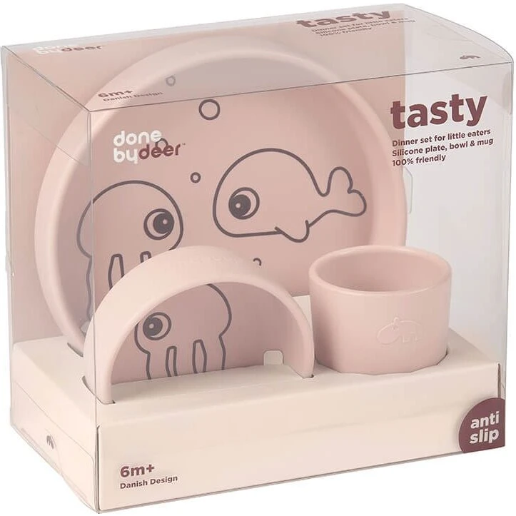 Done by Deer Sea Friends spisesæt i silikone, pudderrosa 3 dele