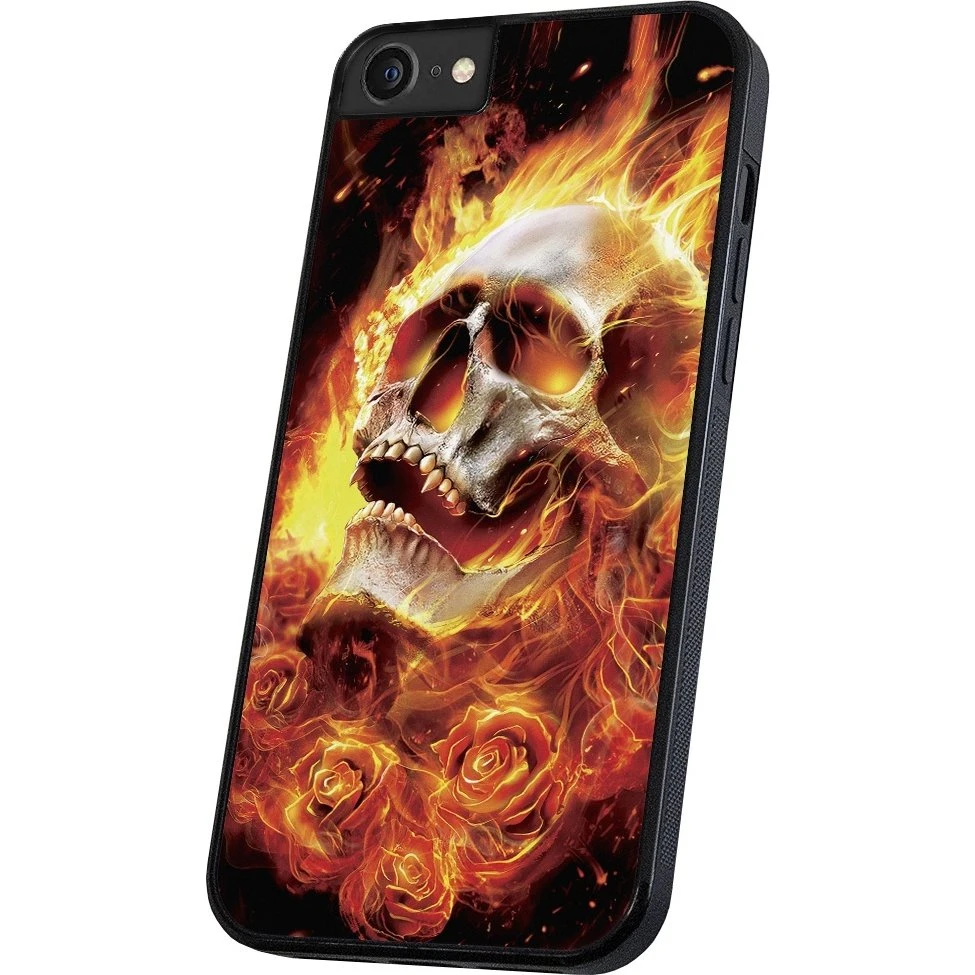 iPhone 16e/17e Cover Burning Skull - Sort Mobilcover