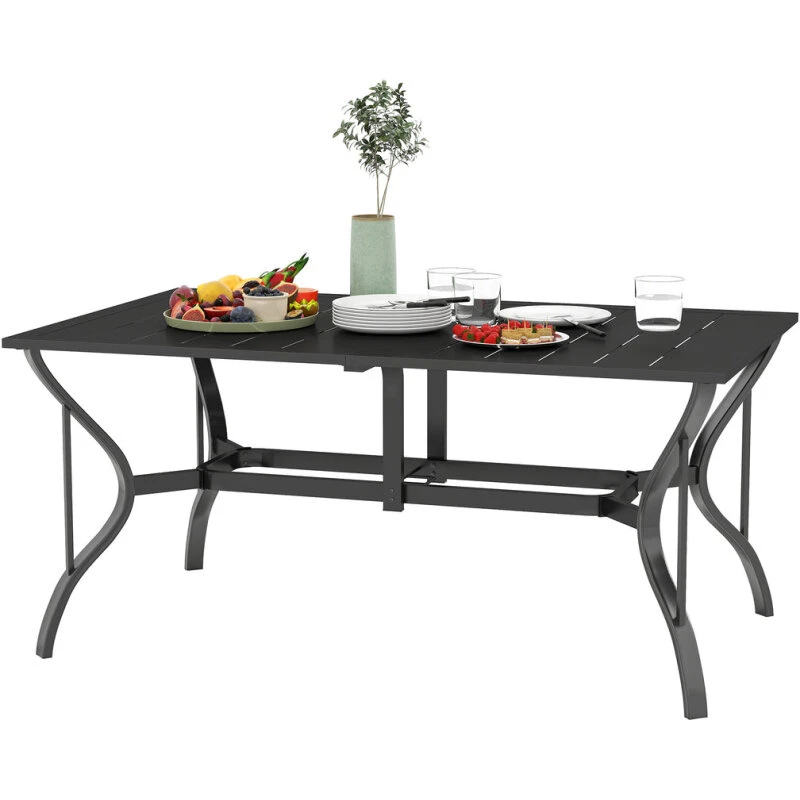 Aosom havebord 150x90 cm sort – lamelbord med parasolhul