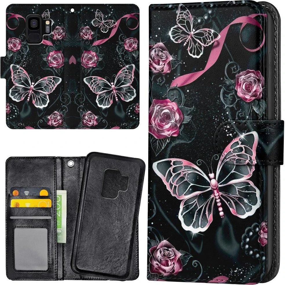 Samsung Galaxy S9 Mobilcover med Pung og Sommerfuglemønster