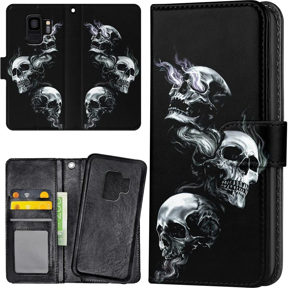 Samsung Galaxy S9 Mobilcover med kortholder - Skulls
