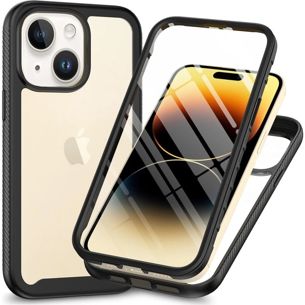 iPhone 15 3-i-1 Full Protection Cover med skærmbeskytter - Sort