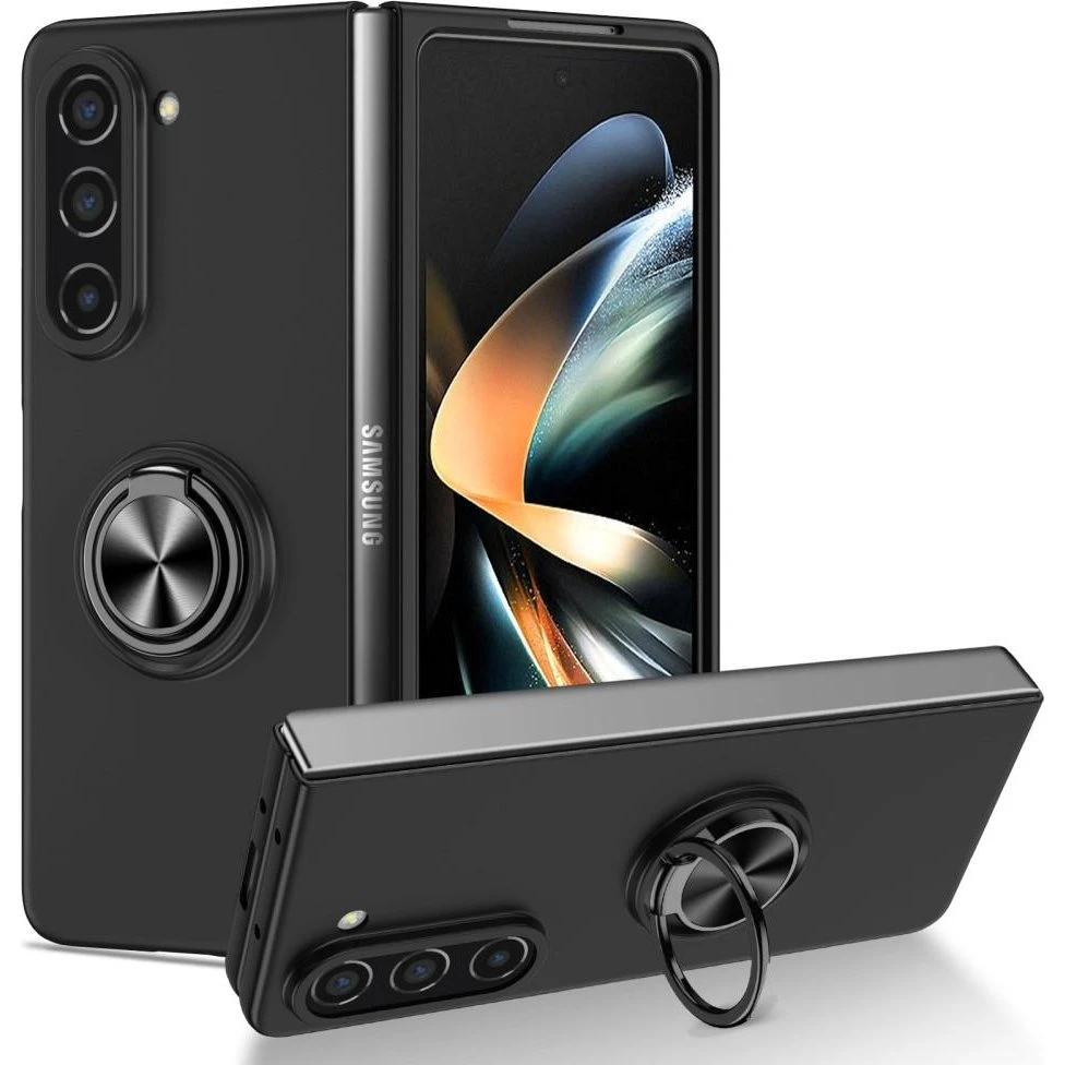 Samsung Galaxy Z Fold 5 5G Cover med Ring Kickstand - Sort
