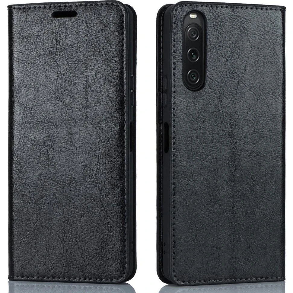 Sony Xperia 10 V Cover Pung i ægte læder - Sort