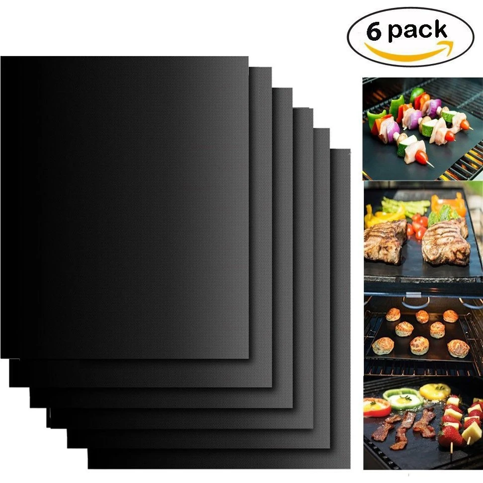 6 stk. Non-stick BBQ grillmåtter til kul- og elgrill, sort