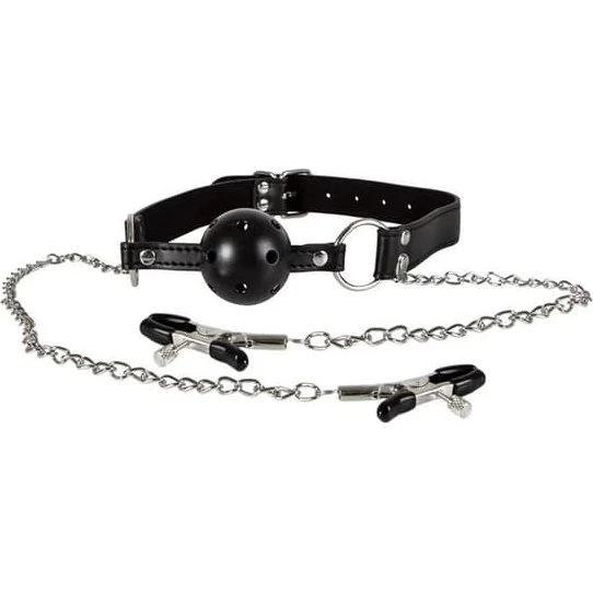 Diabolique Black Gag med Nipple Clamps