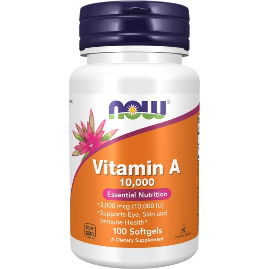 NOW Foods A-vitamin & betakaroten 10.000 IE - 100 bløde kapsler