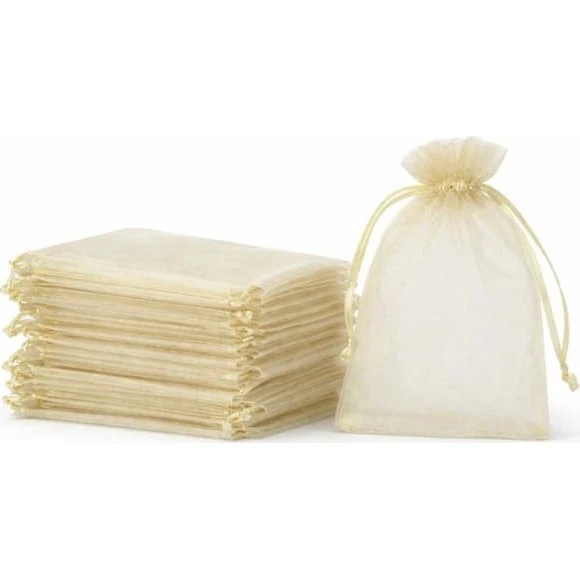 100-pak Organzaposer 7x9cm Beige med satin-snor