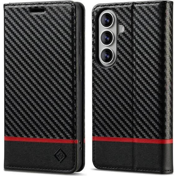 SKALO LC.IMEEKE Carbon Fiber Flip Cover til Samsung Galaxy A57 5G - Sort