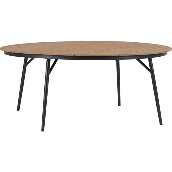 Elva Havebord rund Ø178 cm – teaklook med sort stel