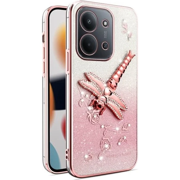 SKALO KADEM Dragonfly Glitter Cover til Xiaomi Redmi 15C - Pink