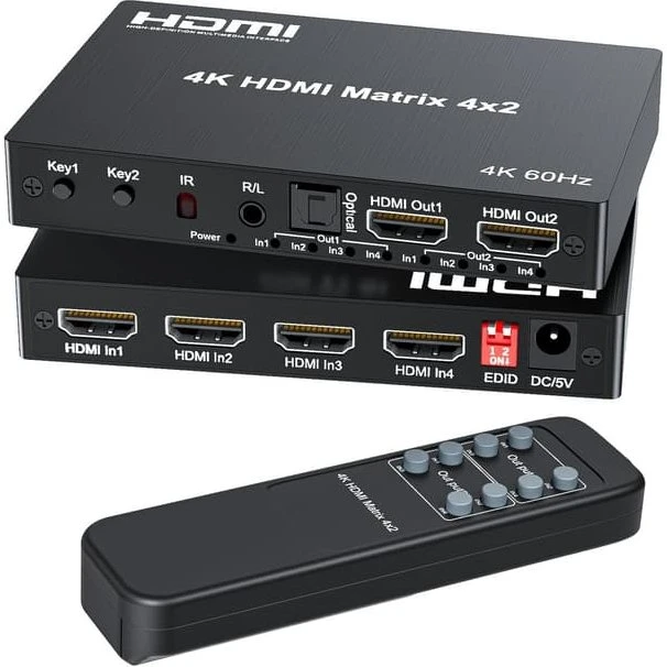 NÖRDIC HDMI 4x2 Matrix Switch 4K 60Hz med 3D & EDID