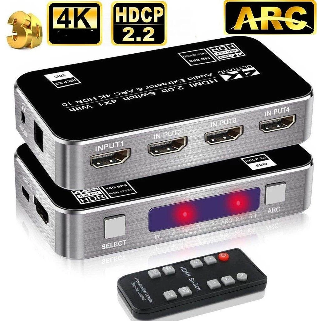 NÖRDIC HDMI Switch 4x1 med ARC, 4K60Hz & Lydudgang