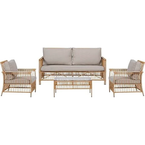 Moliterno Loungesæt 4 dele - grå polyrattan med lyse hynder