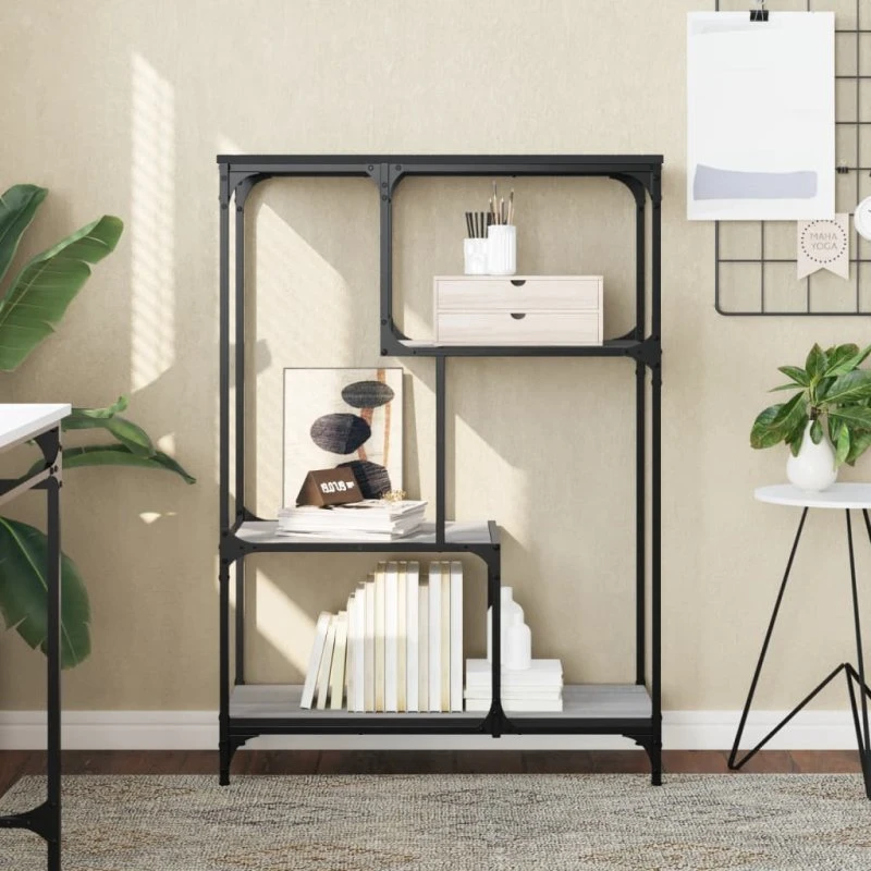 Bogreol 81x36x115 cm – Sonoma-eg & sort stål