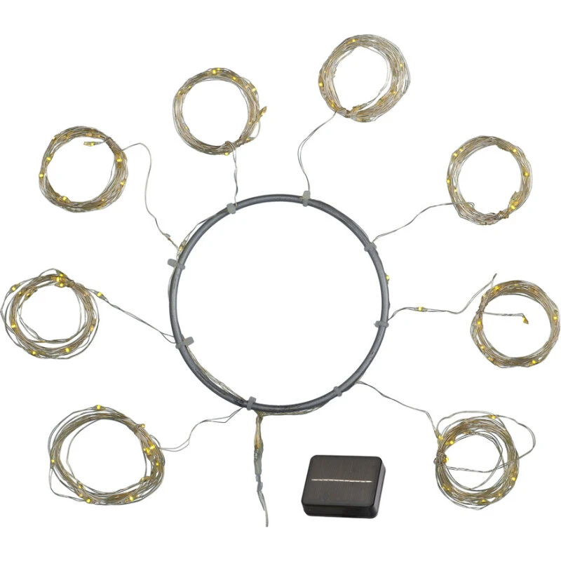 Sirius Knirke Solar parasol-lyskæde 8x1,5 m, 96 LED, sølv