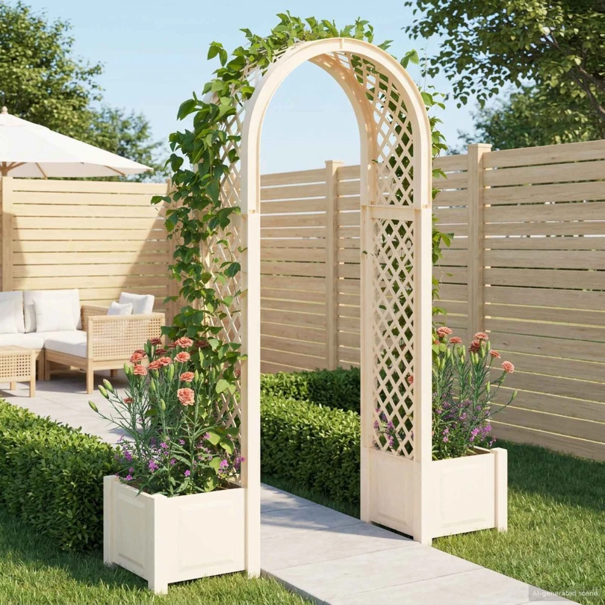 vidaXL Rosebue med plantekrukke, Hvid 168,5 x 43 x 207 cm