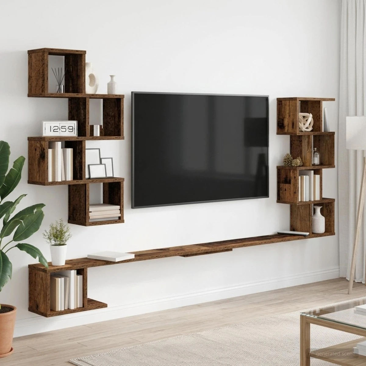 vidaXL Væghængt TV-hylde Gammelt træ 200 x 15 x 94 cm