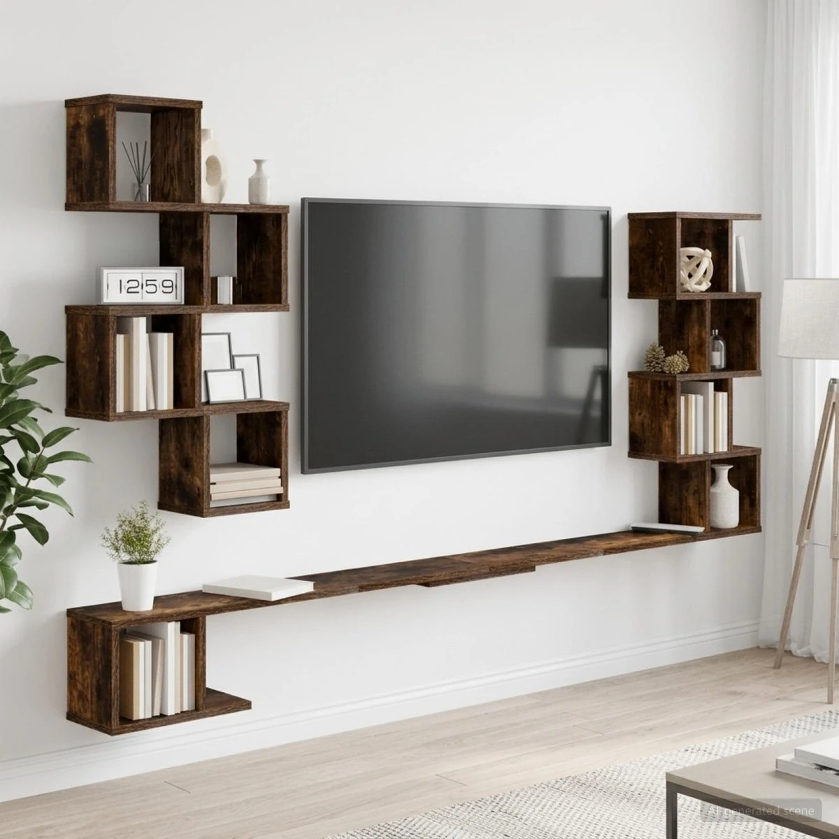 vidaXL Væghængt TV-hylde i Røget Eg, 200 x 15 x 94 cm
