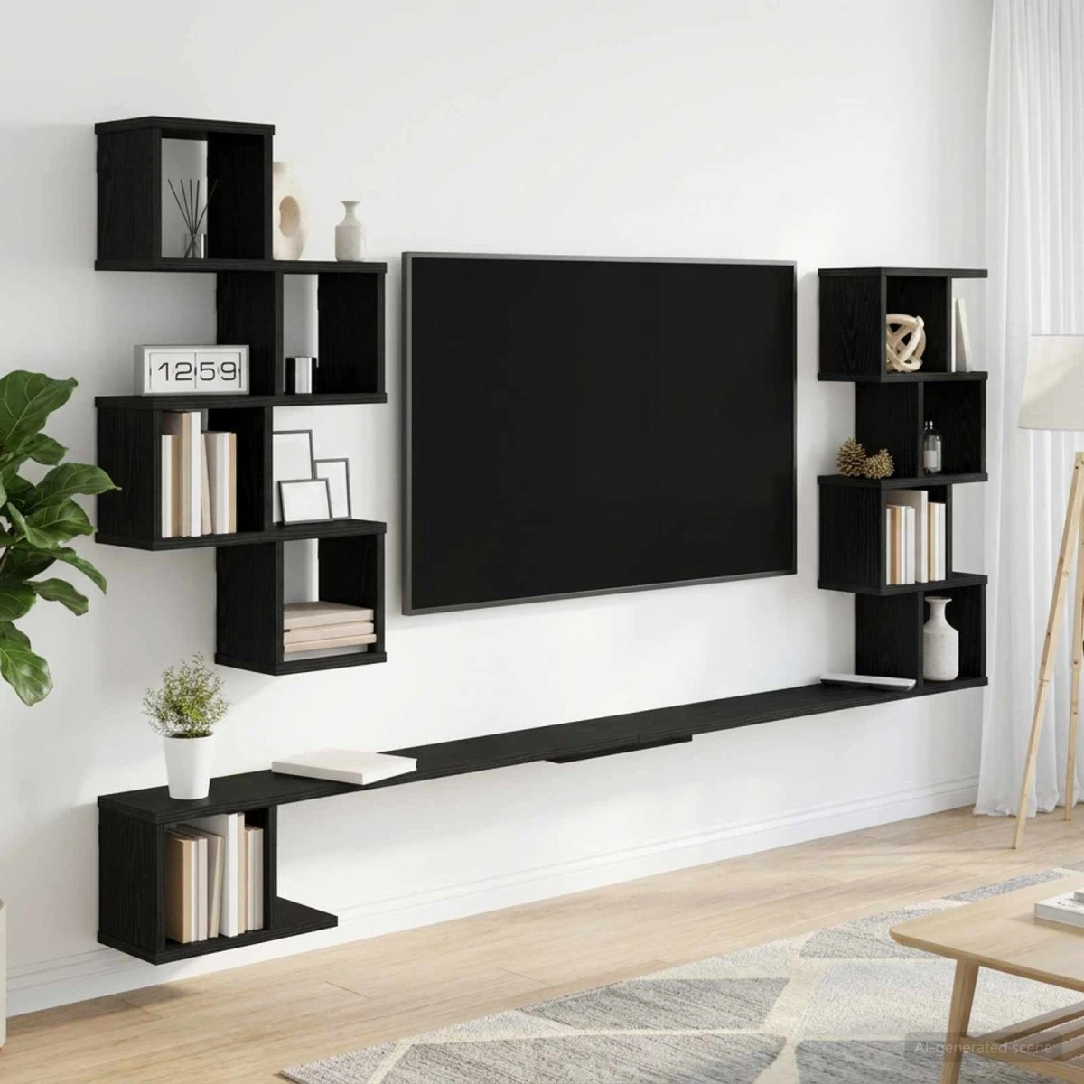 vidaXL Væghængt TV-hylde Sort eg 200 x 15 x 94 cm