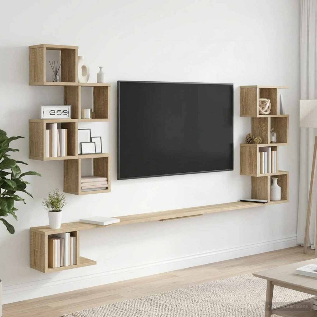 vidaXL Væghængt TV-hylde Sonoma-eg 200 x 15 x 94 cm