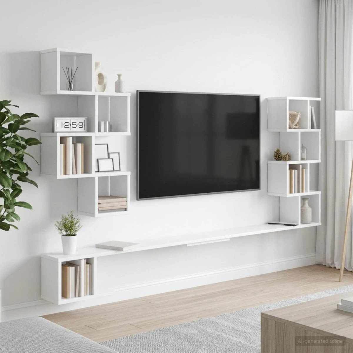 vidaXL Væghængt TV-hylde Hvid 200 x 15 x 94 cm