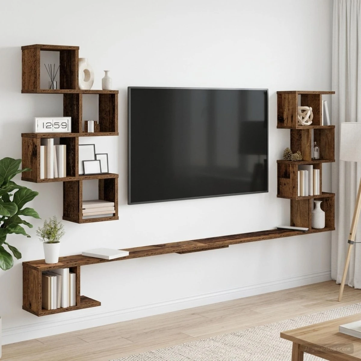 vidaXL Væghængt TV-hylde i gammelt træ, 180 x 15 x 94 cm