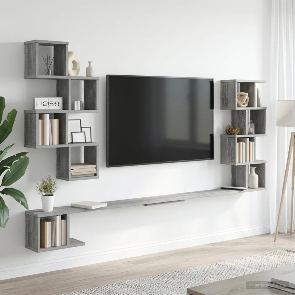 vidaXL Væghængt TV-hylde Grå Sonoma 180 x 94 cm
