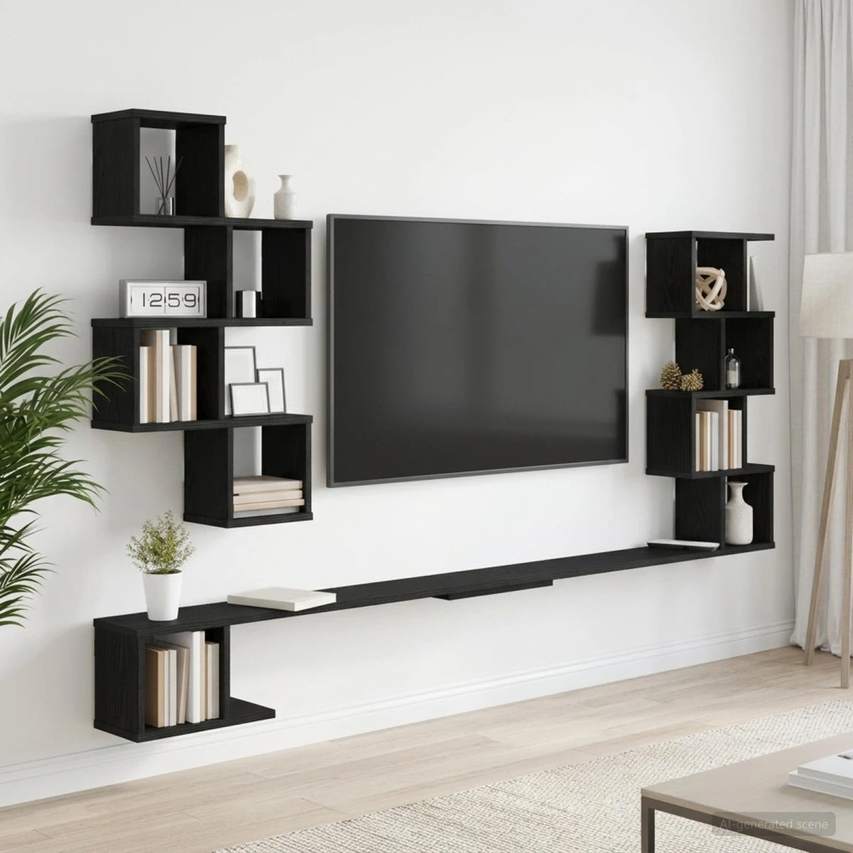 vidaXL Væghængt TV-hylde, Sort eg, 180 x 15 x 94 cm