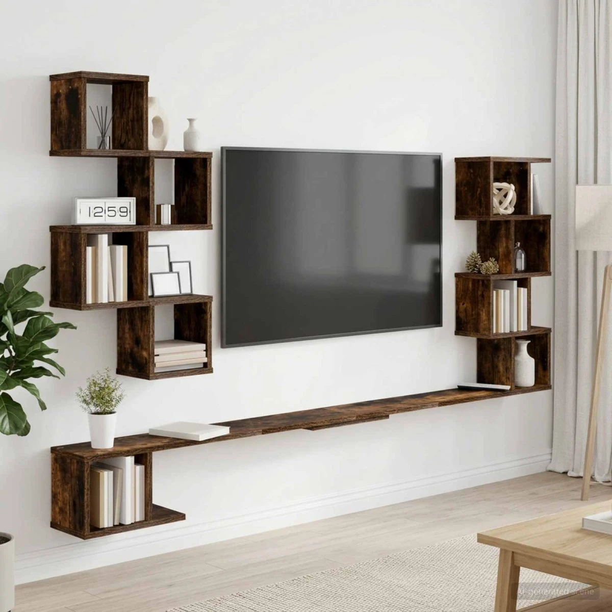 vidaXL Væghængt TV-hylde i Røget Eg, 180 x 15 x 94 cm