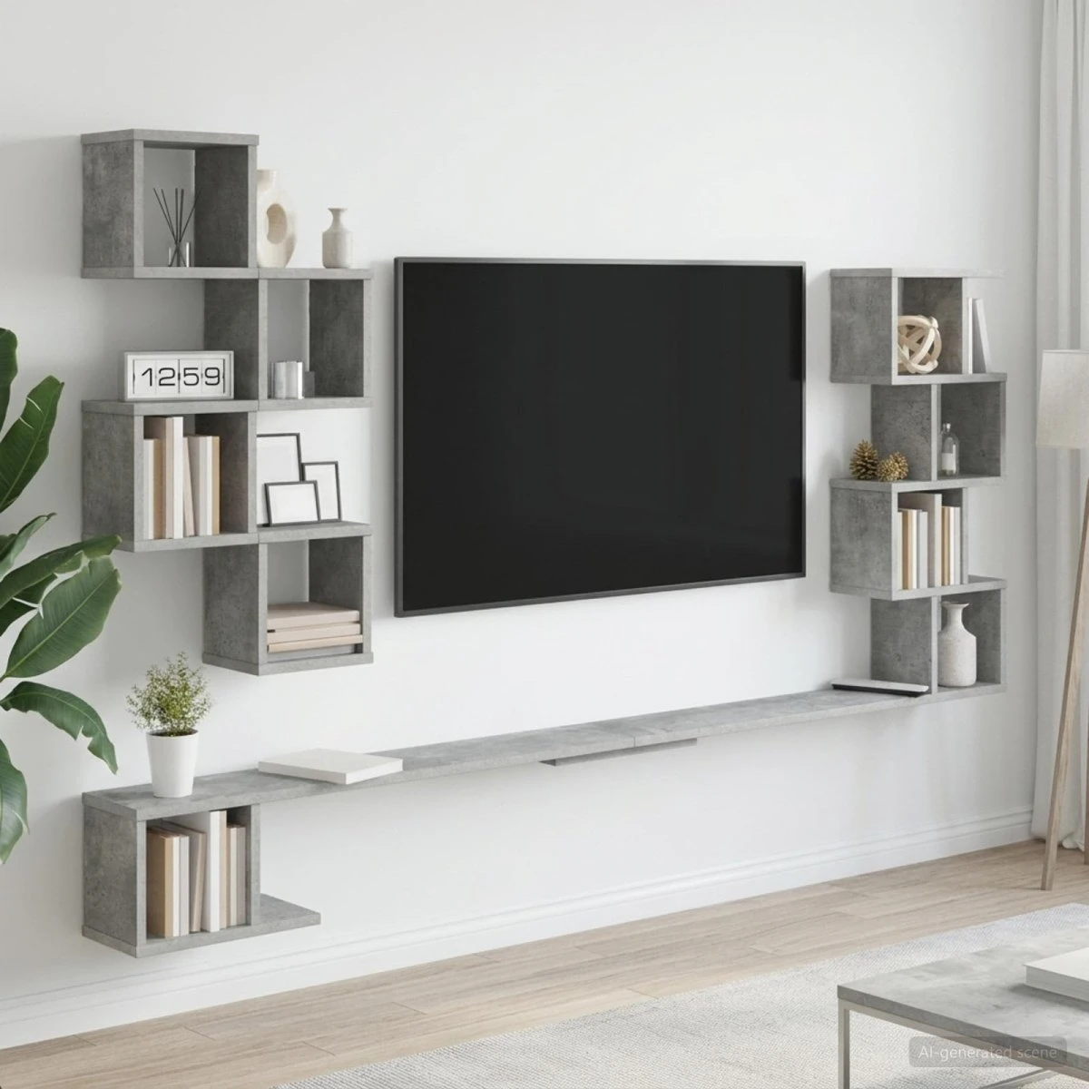 vidaXL Væghængt TV-hylde Betongrå 180 x 15 x 94 cm