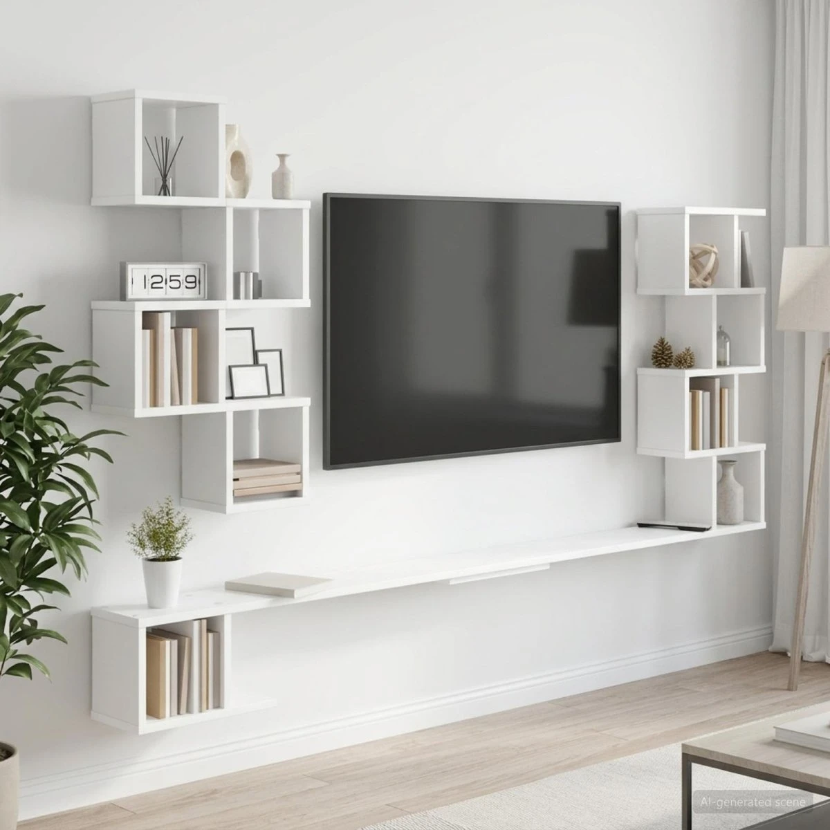 vidaXL Væghængt TV-hylde Hvid 180 x 15 x 94 cm