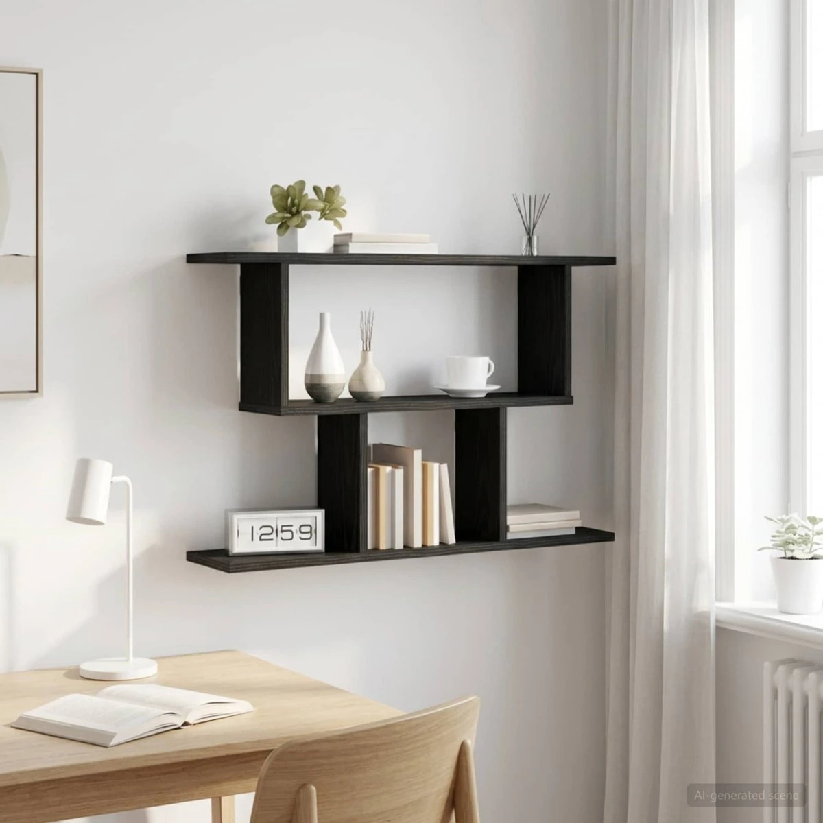 vidaXL Væghylde Sort Eg 80 x 15 x 50,5 cm - Konstrueret træ