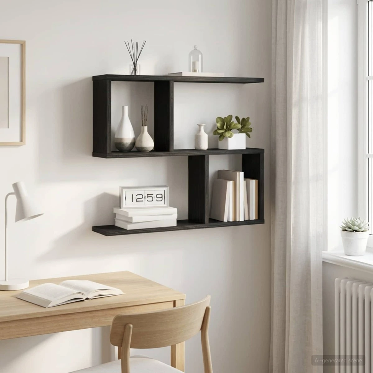 vidaXL Væghylde Sort Eg 60 x 12 x 50,5 cm