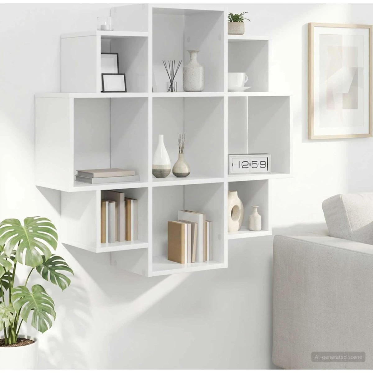 vidaXL Væghylde Hvid 90 x 25 x 90 cm i konstrueret træ