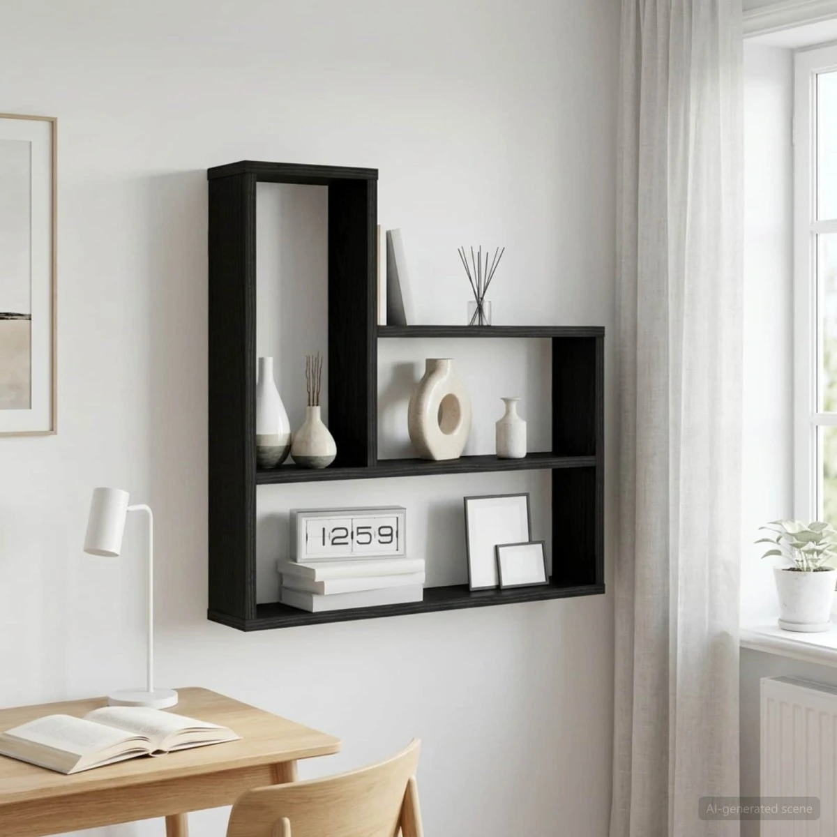 vidaXL Væghylde Sort Eg 60 x 11 x 60 cm