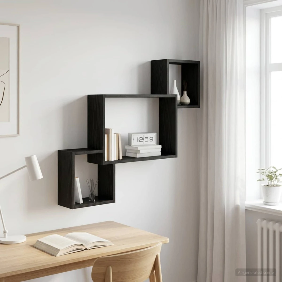 vidaXL Væghylde Sort Eg 91,5 x 15 x 76 cm