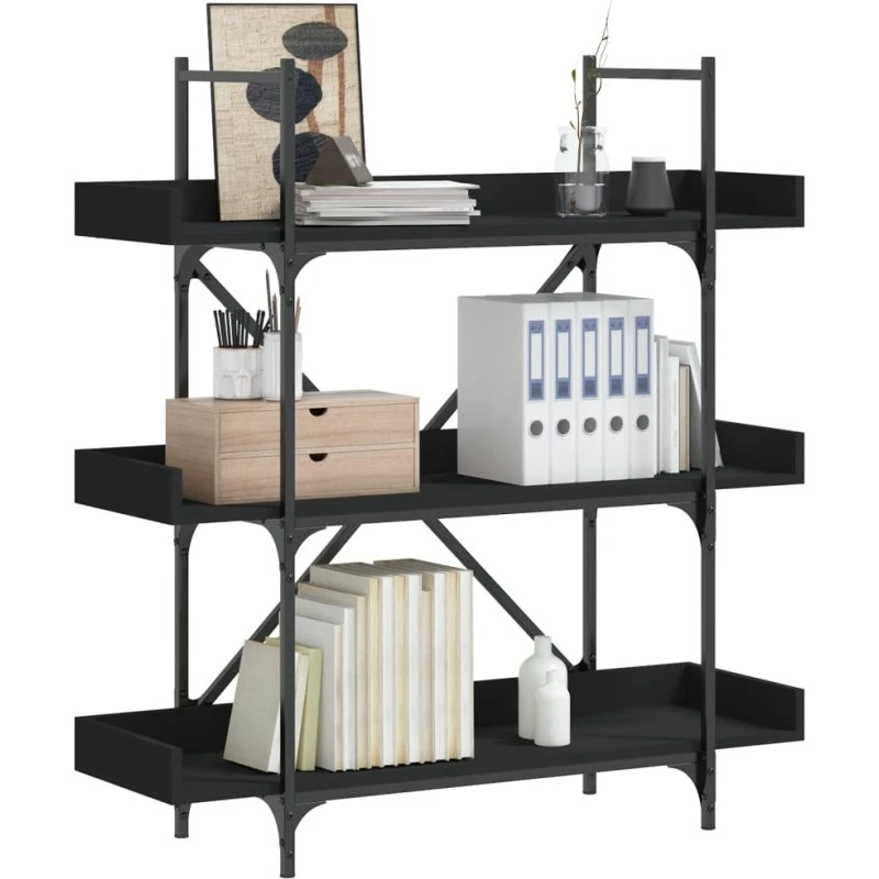 Bogreol 3 hylder 100x33x108,5 cm – sort, konstrueret træ