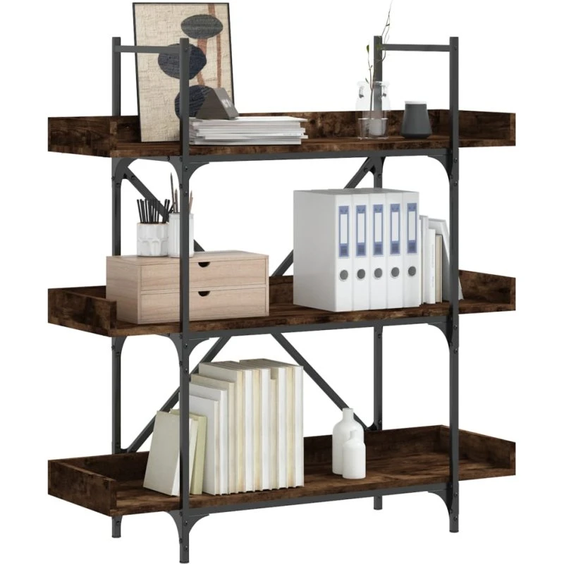 Bogreol 3 hylder 100x33x108,5 cm – Røget eg (konstrueret træ)