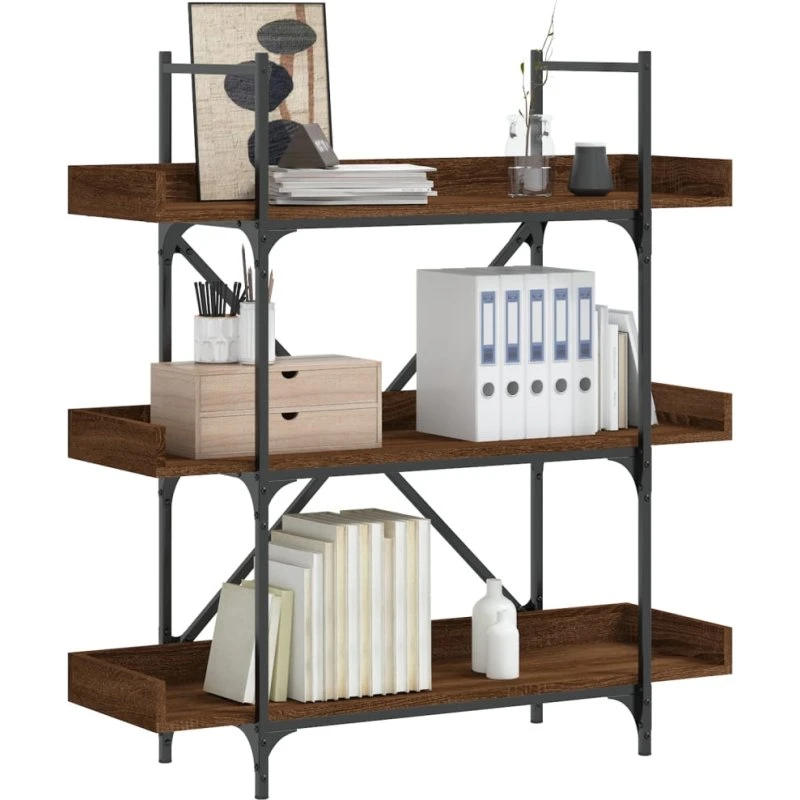 Bogreol 3 hylder i konstrueret træ, brun eg 100x33x108,5 cm