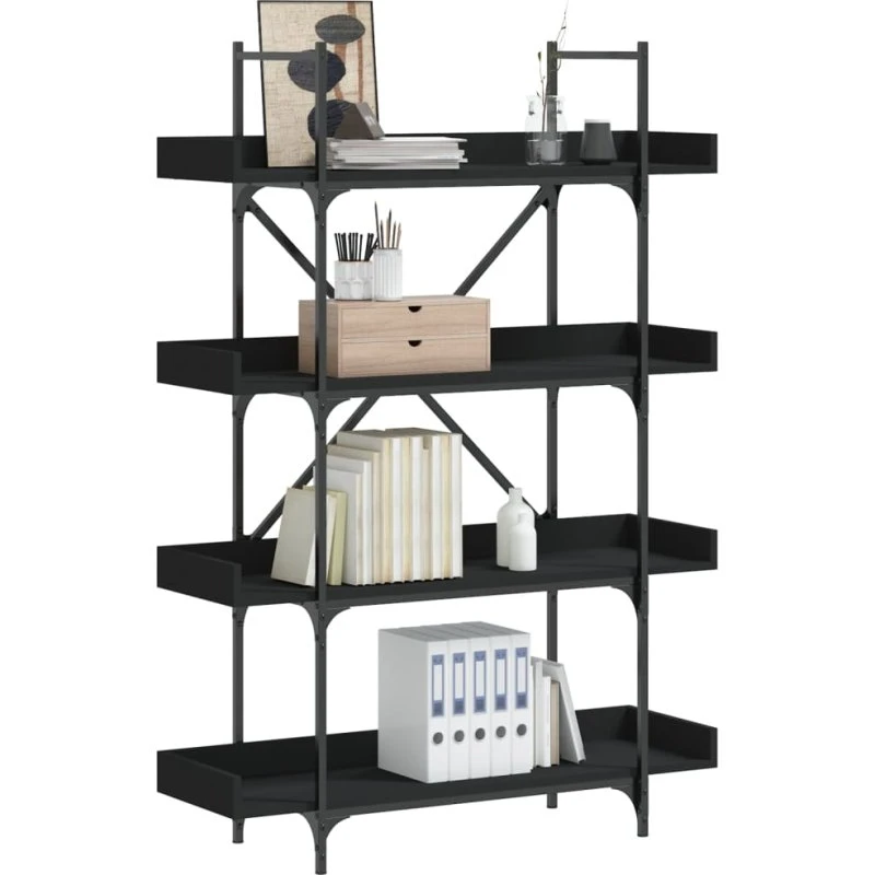 Bogreol 4 hylder 100x33x108,5 cm – sort konstrueret træ