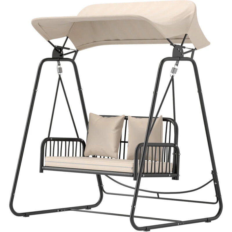 Hollywood Swing Rattan 2-personers havegynge med soltag (khaki)