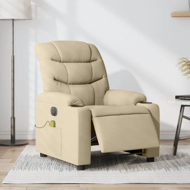 Eldrevet massagestol i stof, creme (elektrisk recliner)